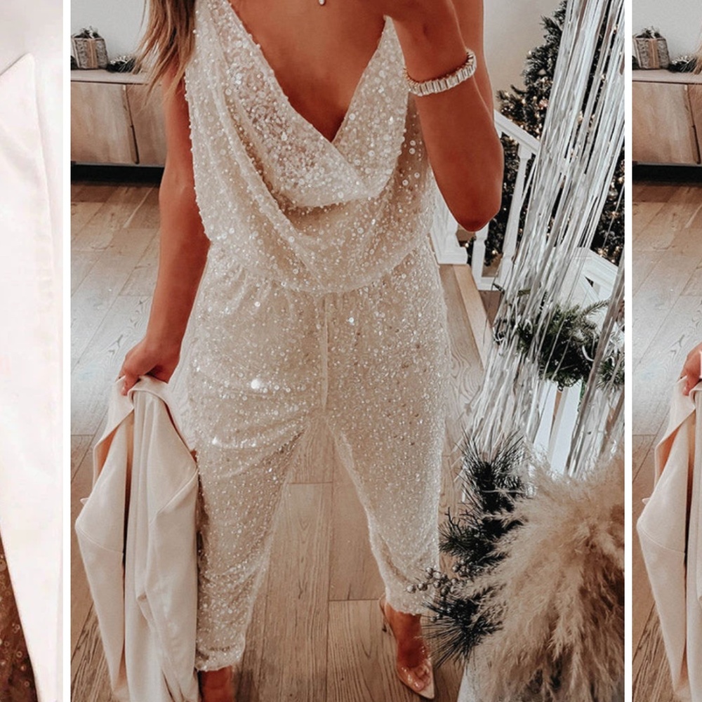 White Sequin Jumpsuit